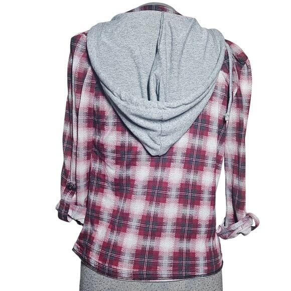 Plaid Flannel Open Front Hooded Top Size Smal - Picture 2 of 3